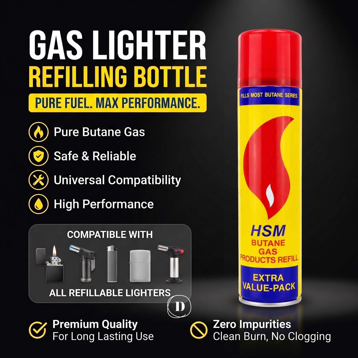 Butane Gas Refill for Torch & Universal Lighters with Steel Nozzl